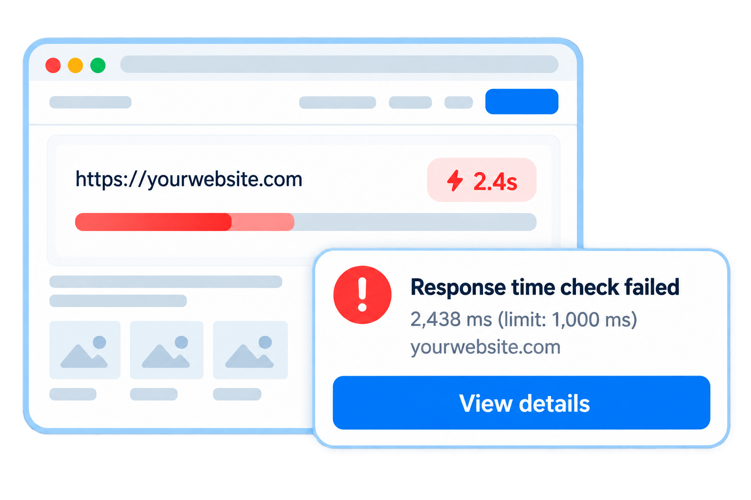 Example response time check failing after exceeding its configured limit