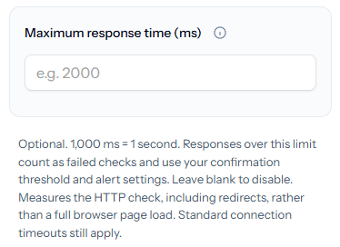 Maximum response time setting in the PingHoot monitor editor