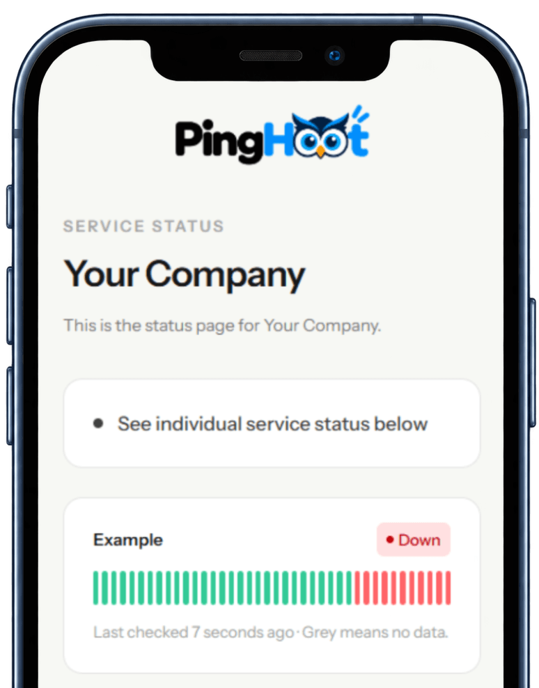 Example public status page on a mobile phone